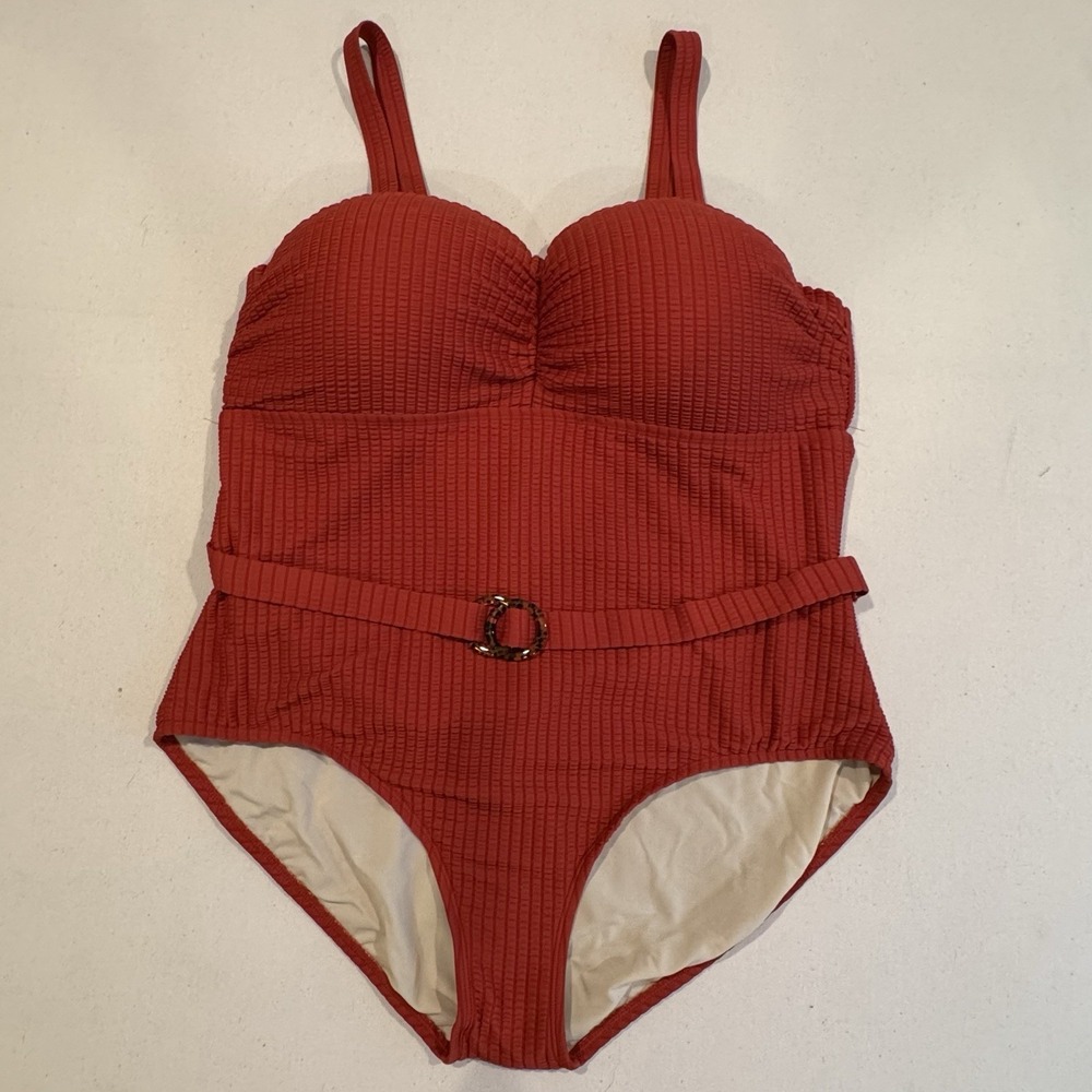 Susan Graver Women's Soleil Ruched Front One Piece Swimsuit Size 20W Cayenne